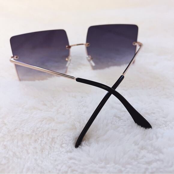 Blair Black Modern Rectangle Half Rim Sunglasses - Picture 7 of 9